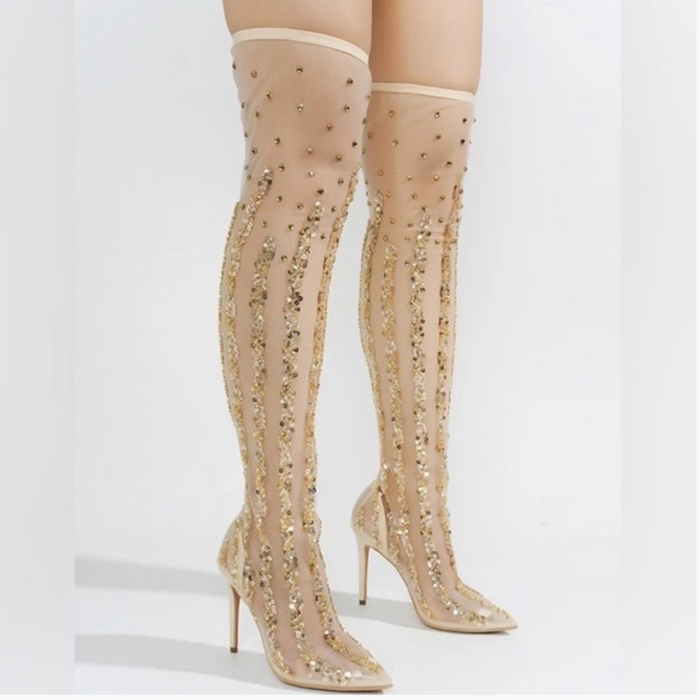 Cape Robbin Nude Sheer Sequin-Embellished Heels